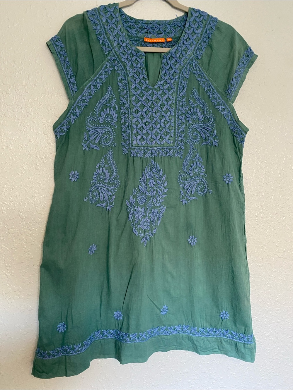 Oliphant - Embroidered Green Cap-Sleeve Women's Top Medium